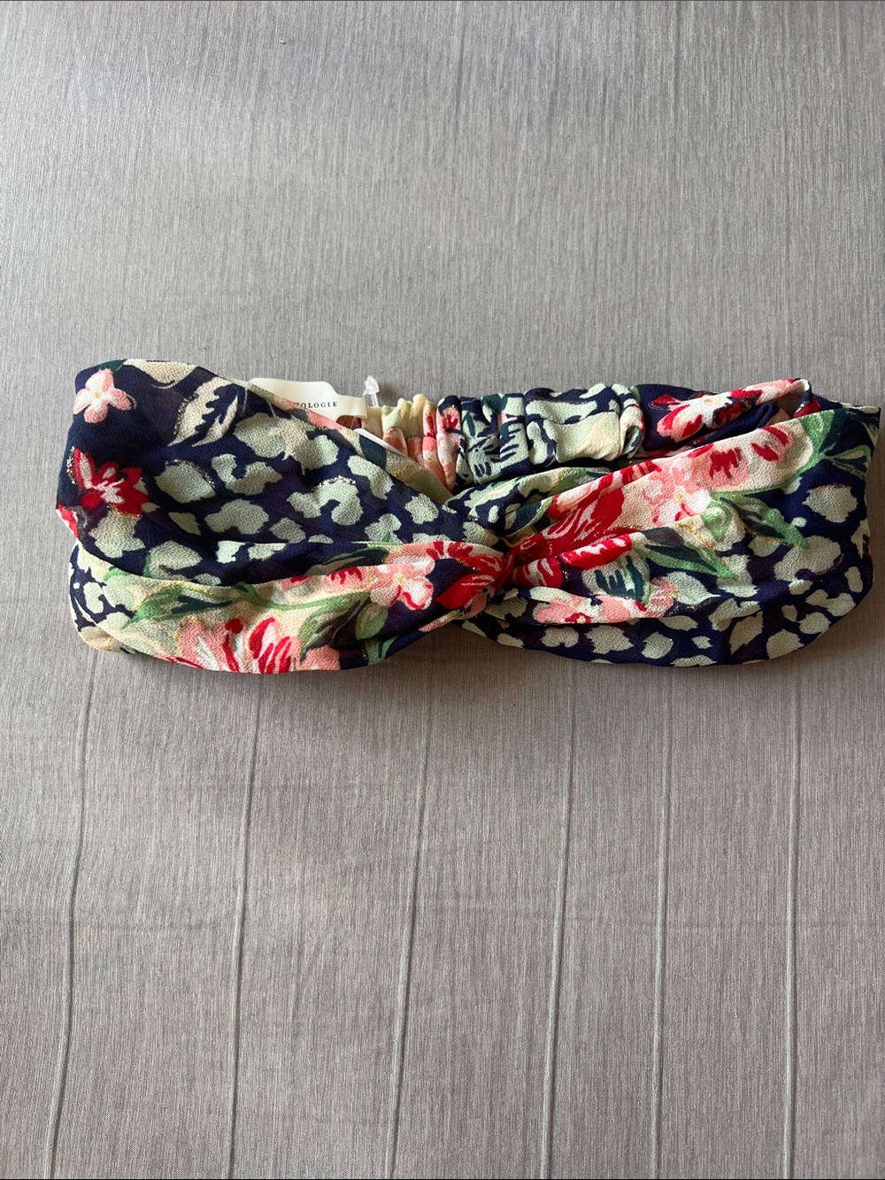 Floral Twist Headband in Navy, Gold and Pink